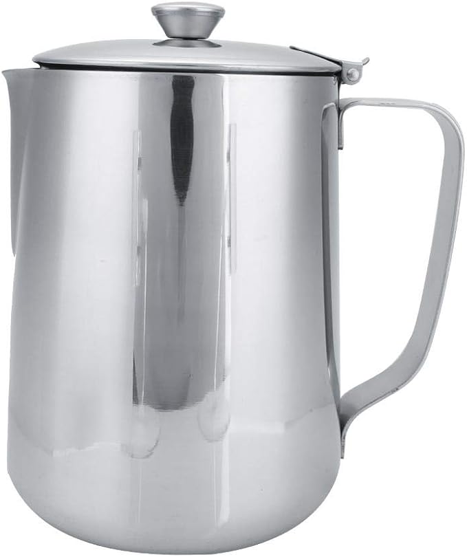Stainless Steel Coffee Cup Mug Milk Frothing Pitcher Jug with Lid for Latte Coffee Art for Office Kitchen(2000mL)