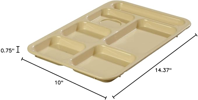 Carlisle FoodService Products / Brands-P614R25 Rectangular Tray w/ (6) Compartments, Polypropylene, Tan , 10" x 14