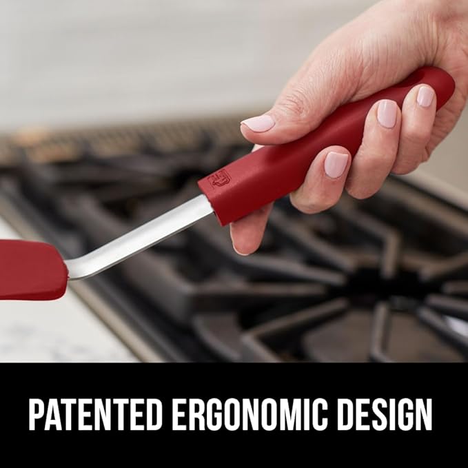 GORILLA GRIP Patented BPA-Free Non-Scratch Spatula, Heat Resistant Flexible Silicone Head for Nonstick Cooking Pans, Soft Rubber Handle, Kitchen Spatulas for Flipping Eggs, Pancakes, 11.6 in, Red