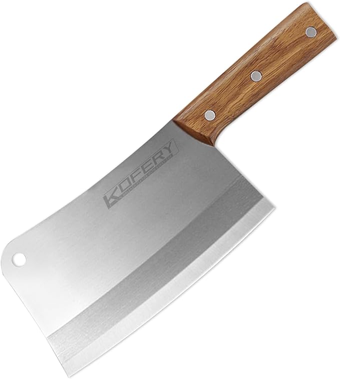 KOFERY 7.3-inch Chinese Bone Cleaver - Heavy Duty Butcher Knife Meat Chopper with Nature Wooden Handle, Perfect for Home Kitchen Use