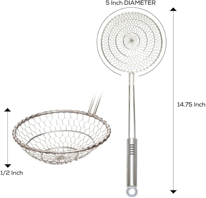 Helen’s Asian Kitchen Spider Strainer, All Stainless Steel, 5-Inch Strainer Basket With 10.25-Inch Handle