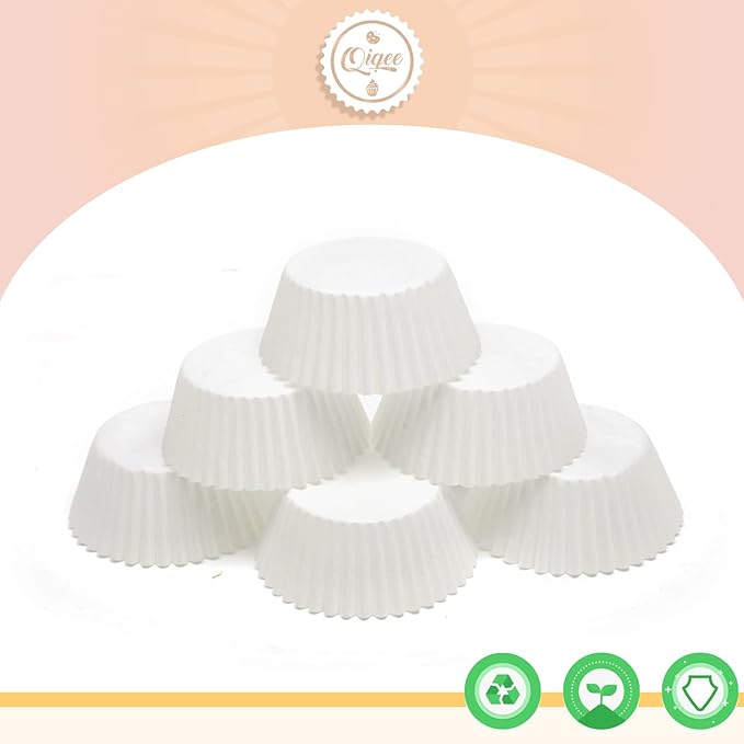 qiqee 1000 Count Mini Cupcake Liners White Muffin Liners Food Grade Baking Cups Paper No Smells（Small Size）