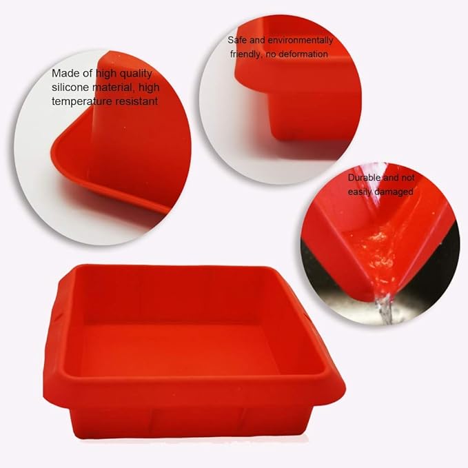 8x8 Inch Silicone Square Cake Baking Pan, Deep-Dish Roasting Lasagna and Casserole Baking Pan,+9.5in Silicone Heart Baking Bakeware Brownie Pan ,Non-Stick Easy Demoulding Set of 2-Red