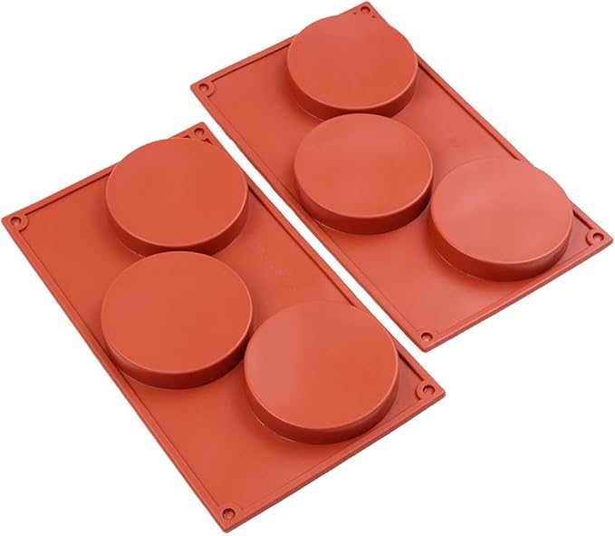 homEdge 3-Cavity Disc Shape Silicone Mold, 3 Packs Disc Cake, Gustard, Resin Coaster, Tart, Handmade Soap Molds-Brown