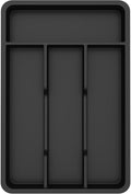 Lifewit Silverware Tray, Cutlery Drawer Organizer Storage for Kitchen, Plastic Flatware Utensil Holder Divider for Spoons Forks Knives Tableware, 4 Compartment, Black