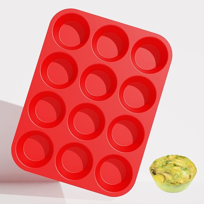 Silicone Muffin Pan, Mini Muffin Pan, Regular 12 Cups and Mini 24 Cups Cupcake Tin Set of 2 for Baking Egg Bites