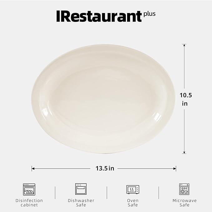 Stoneware Narrow Rim Commercial Grade Dinnerware (America White, Platter 13.5" x 10.5")