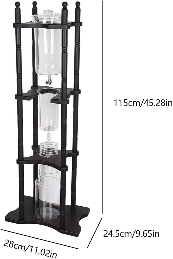 2500ml Cold Brew Coffee Maker, Large Capacity Ice Dripper Coffee Maker, Glass Dutch Coffee Dripper Ice Drip Coffee Tower With Stable Base, Portable Household With Pine Wood amd Handmade Glass