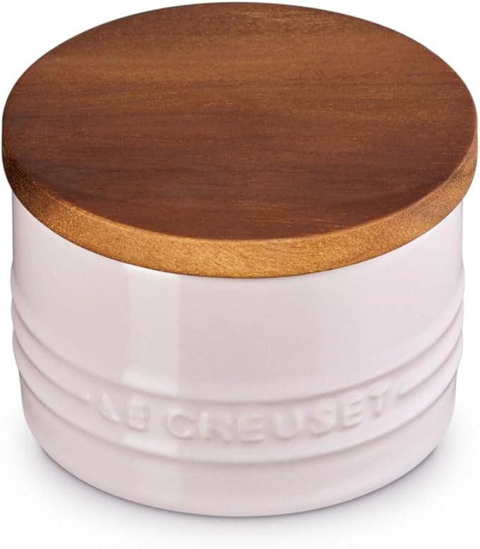 Le Creuset Signature Salt Cellar and Storage Canister with Wood Lid, 7 oz., Shallot