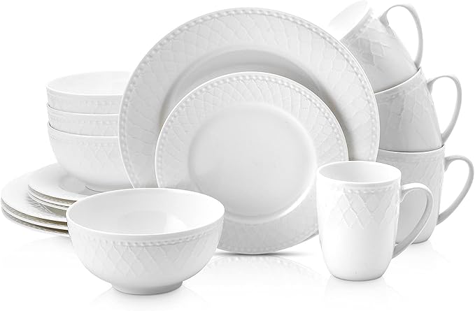 Stone Lain Alexandria 16-Piece Dinnerware Set Bone China, White