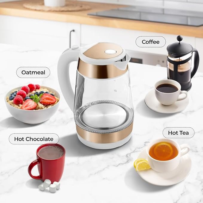 Zulay Kitchen Fast Boiling Electric Water Kettle - 1.7L, 1500W, Auto Shut-Off for Overboil & Boil Dry Protection, Cool-Touch Handle, 360° Base - Rapid Teapot Boiler For Coffee & Tea - White Copper
