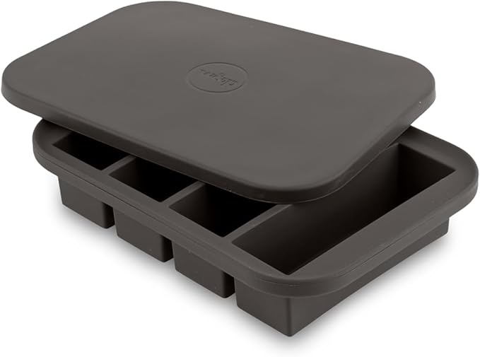 W&P Peak Silicone Collins Ice Tray w/ Protective Lid | Charcoal | Easy to Remove Ice Cubes | Food Grade Premium Silicone | Dishwasher Safe, BPA Free