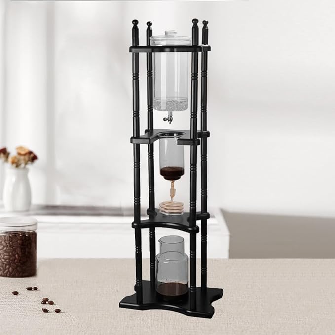2500ml Cold Brew Coffee Maker, Large Capacity Ice Dripper Coffee Maker, Glass Dutch Coffee Dripper Ice Drip Coffee Tower With Stable Base, Portable Household With Pine Wood amd Handmade Glass