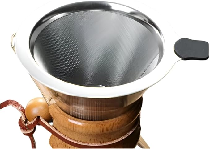 Pour Over Coffee Maker, Wood and Glass, 600ml with Stainless Steel Filter, 5 x 9 inches