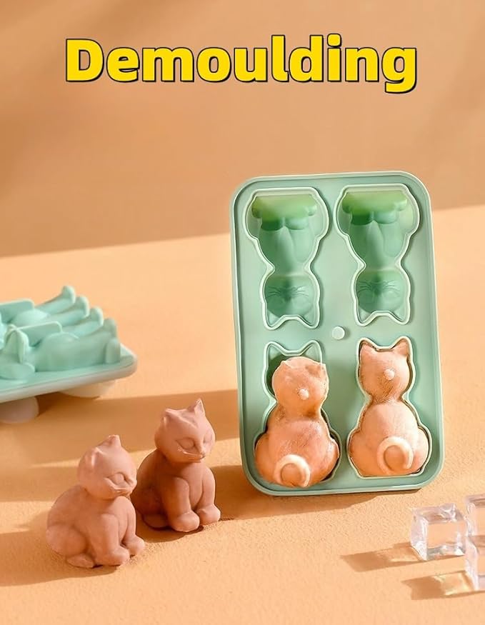 Cute 3D Cat Silicone Ice Cube Tray Mold Cartoon Animal Ice Box BPA-Free (Grey)