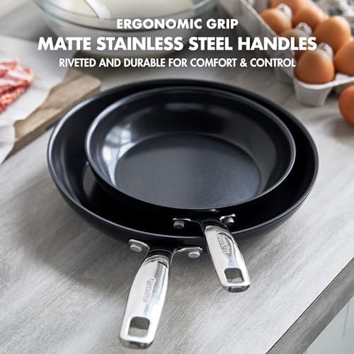 GreenPan Chatham Prime Midnight Hard Anodized Healthy Ceramic Nonstick, 10" and 12" Frying Pan Skillet Set, PFAS-Free, Dishwasher Safe, Oven Safe, Black