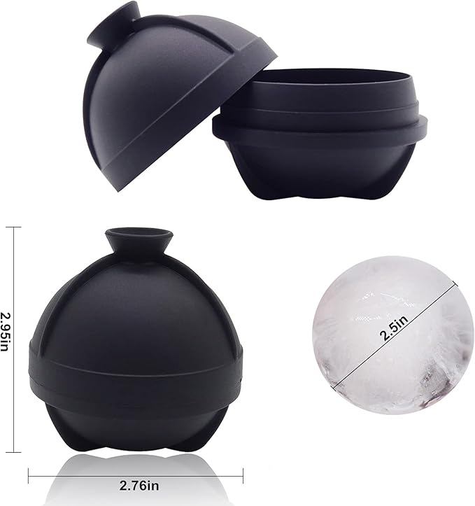 Sphere Ice Molds - 6 Pack - Silicone Ice Ball Molds with Built-in Funnel - Round Ice Cube Molds - Make 2.5 Inch Big Ice Sphere for Whiskey & Cocktails,Food Grade and BPA Free, Black