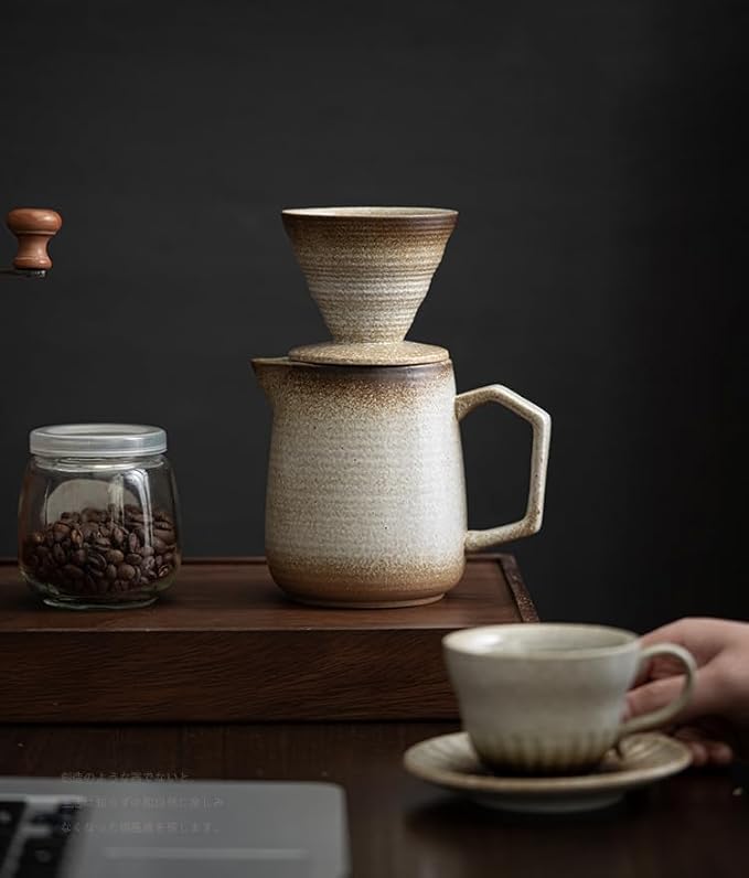 Pour Over Coffee Maker,Ceramic Coffee Maker With 100 pcs Paper Filter，16oz/480ml Pour Over Coffee Dripper (Off White)
