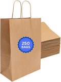 DIY Paper Bags - 250 units - Kraft Color - 12"x7"x17"- 74LB (110 GSM strong) Flat Handle Recyclable Bags for Kids Drawing, Decorating and Creative Projects - 12717NKPAPFLATH - AssurePak