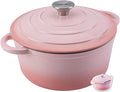 Enameled Cast Iron Dutch Oven Pot with Lid Heavy-Duty Cookware for Bread Baking, Braising, Stews, Roasting,5.5QT，pink