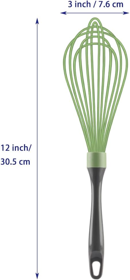 Professional Whisks, Dishwasher Safe, Stainless Steel & Silicone, Heat Resistant, 12-Inch, Green