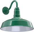 Steel Lighting Co. Gardena Barn Light | Outdoor Wall Mounted | 16" Dome | 11" Gooseneck | Farmhouse Light Made in America | Green Exterior/White Interior
