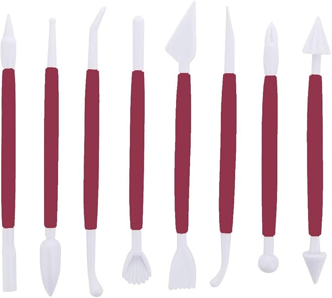 Marshmallow Fondant Cake Decorating Hand Tool 12 Pcs 5 Sets Sugarcraft Gumpaste Icing Smoother Rolling Pin Trimmer Cutter Embosser Flower Scissor Modelling Accessories Supplies Kit Red