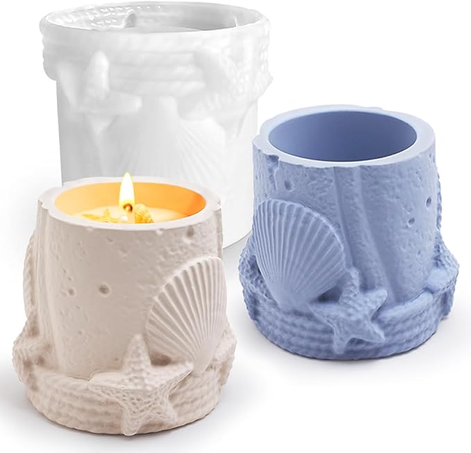 Ocean Sea Shell Starfish Storage Jars Epoxy Resin Molds Silicone Molds for Crafts Summer Marine Storage Jar Organizer Resin Mold Cylindrical Jewelry Candle Jars Containers Silicone Mold Home Decor