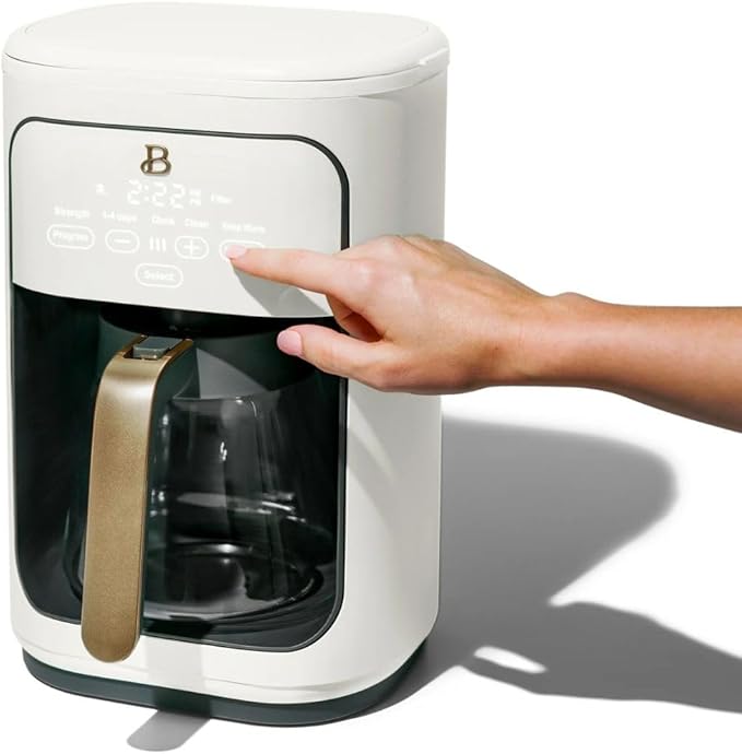 Beautiful 14-Cup Programmable Coffee Maker, Touch-Activated Display, Auto Brew with 3 Flavor Options (White Icing)
