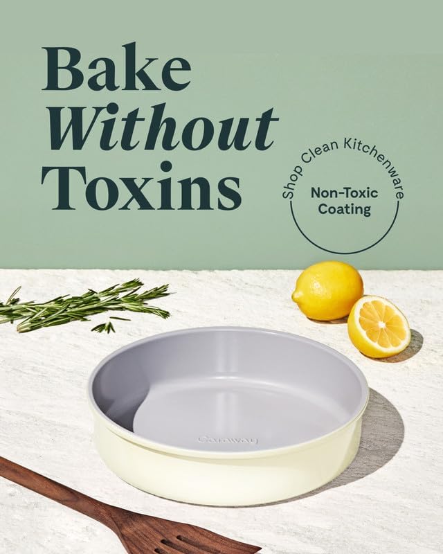 Caraway Non-Stick Ceramic 9” Circle Pan - Naturally Slick Ceramic Coating - Non-Toxic, PTFE & PFOA Free - Perfect for Birthday Cakes, Tartes, & More - Black