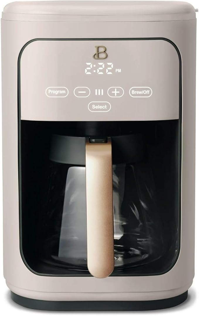Beautiful 14 Cup Programmable Coffee Maker, Touch Display, 1200W, Brew Strength Control, Keep Warm, Pause & Serve, Glass Carafe, Reusable Filter, Auto Shut-Off, Matte Finish (Porcini Taupe)