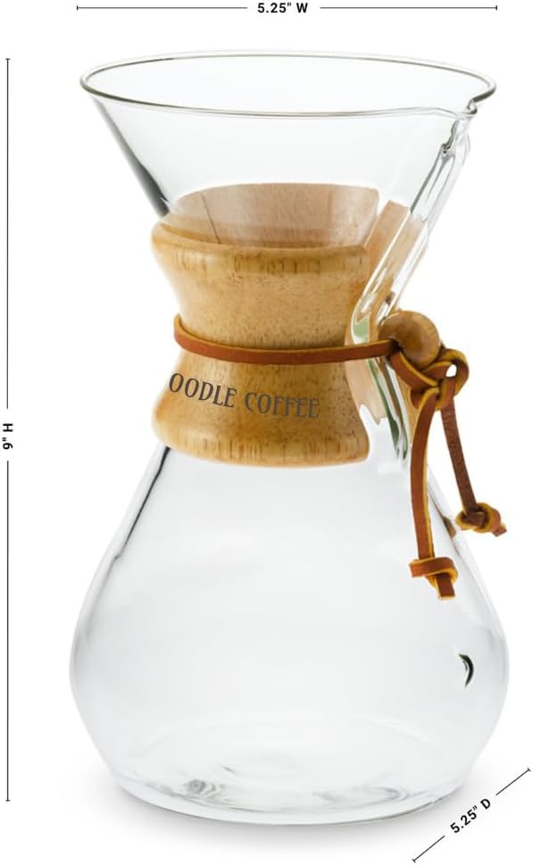 Pour Over Coffee Maker, Wood and Glass, 600ml with Stainless Steel Filter, 5 x 9 inches