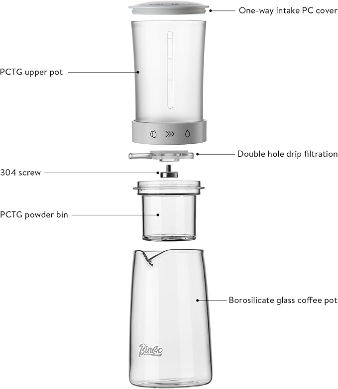 Cold Brew Coffee Maker 450ml-Bincoo High Borosilicate Glass Ice Drip Coffee Brewer,Adjustable Dual-Outlet Drip Speed, Constant Pressure Brewing