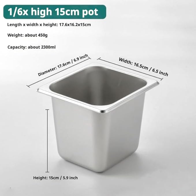 5 Pack Stainless Steel Hotel Pans，1/6 Size，6"" Deep Steam Table Pan，Commercial Food Storage Containers Stackable Metal Steamer Pan for Hotel Restaurant Buffet Party (1/6 Size x 6" Deep)