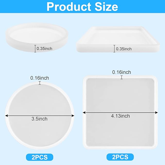 4 PCS Thickened Coaster Resin Molds, Coaster Silicone Molds for Epoxy Resin, Coaster Molds for Resin Casting, Epoxy Resin Molds for DIY Resin Coasters Bowl mats, Candle Holders, Home Decoration