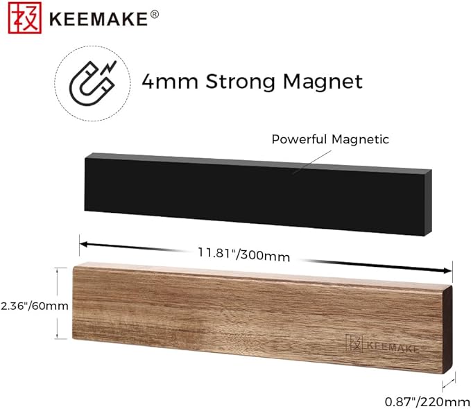 KEEMAKE Magnetic Knife Holder for Wall 11.75 inch Acacia Wood Knife Magnetic Strip, Powerful Neodymium Magnet Knife Hanger Knife Bar for Kitchen knives(16 inch optional)