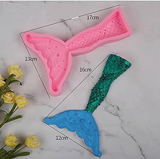 7.2'' 3D Big Mermaid Tail Mold Mermaid Theme Silicone Fondant Mold for Under The Sea Cake Decoration, Chocolate, Candy, Polymer Clay, Cupcake Decor, Sugar Craft