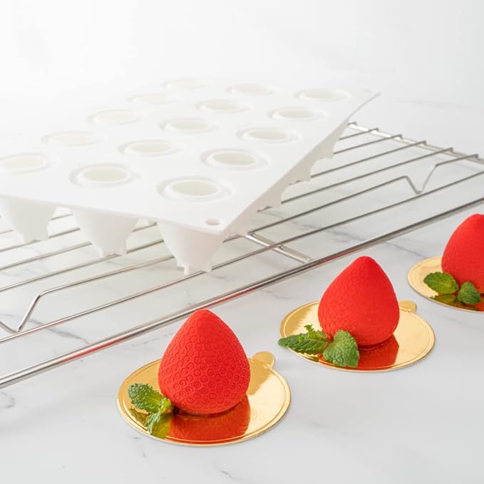 Restaurantware-Pastry Tek 15 Cavities Strawberry Silicone Mold, 1 Oven-Ready Strawberry Mold - Flexible, Freezable, White Silicone Fruit Silicone Mold, Easy Release, For Baking
