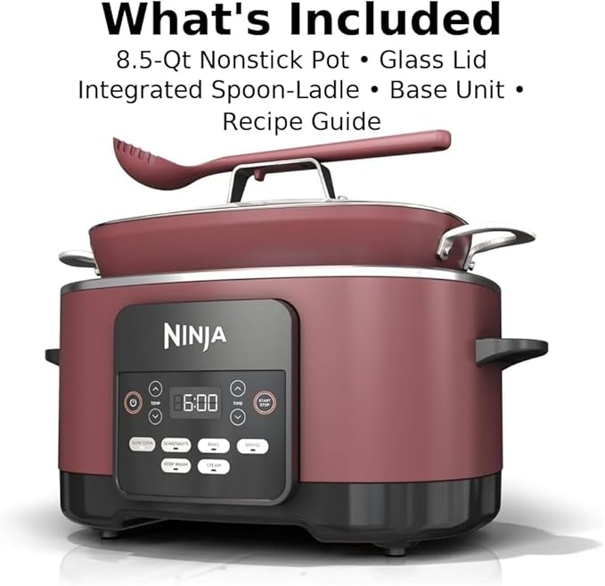 Ninja Foodi PossibleCooker PRO 14-in-1 8.5 Qt Multi-Cooker – Replaces 14 Tools, Nonstick Pot, Glass Lid & Integrated Spoon (Cherry Tarte)