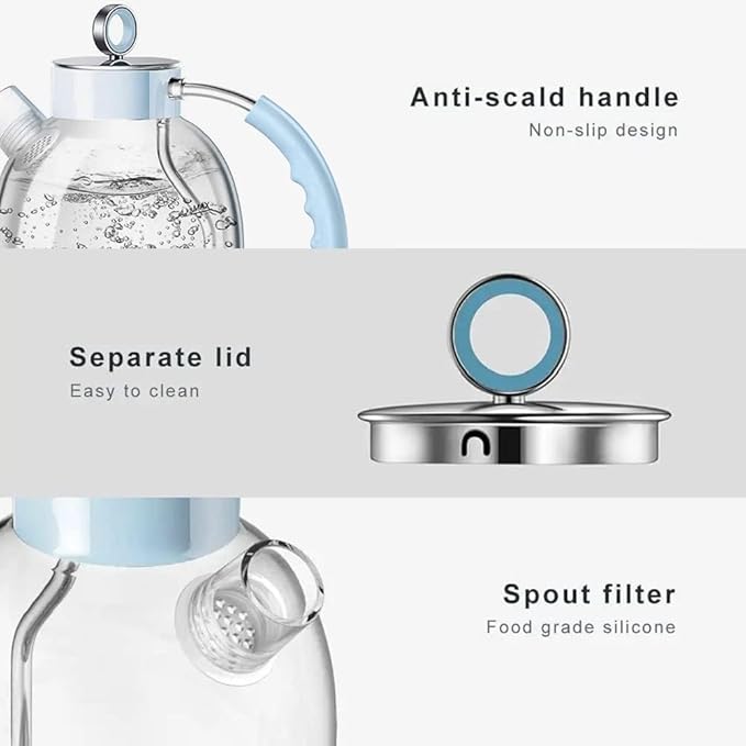 ASCOT Electric Kettle, Glass Electric Tea Kettle Gifts for Men/Women/Family 1.6L 1500W Borosilicate Glass Tea Heater, with Auto Shut-Off and Boil-Dry Protection (Blue)