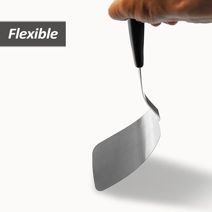 Stainless Steel Flexible Spatula Turner, VOVOLY Thin Metal Spatula for Cast Iron Skillet, Thin Blade and Heat Resistant Silicone Handle, Great for Egg, Cookie, Meat, Crep, Large