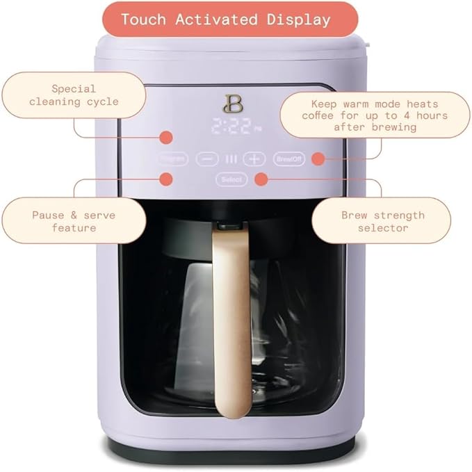 Beautiful 14-Cup Programmable Coffee Maker with Touch-Activated Display – Brew Hot Coffee Fast, Keep Warm & Auto-Pause (Lavender)
