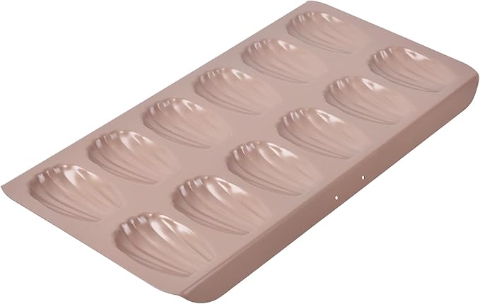 Madeleine Pan, 12-Cavity Mold Cake Pan Non-Stick Oval Shell Madeline Bakeware for Oven Baking (Rose Gold)