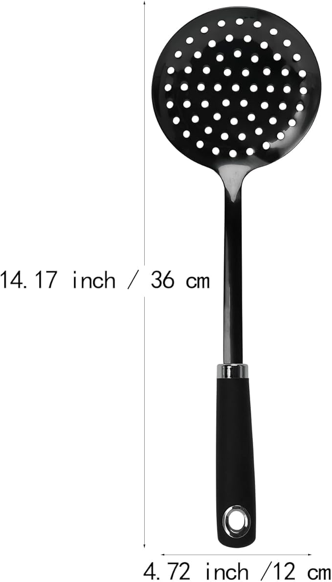 Skimmer Spoon, Slotted Spoons for Cooking, Slotted Spoon, Kitchen Stainless Steel Serving Spoons, Stainless Steel Strainer, Black