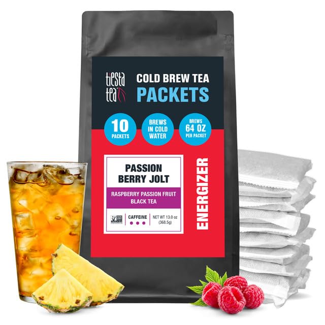 Tiesta Tea - Passion Berry Jolt Cold Brew, Loose Leaf, Raspberry Passion Fruit Black Tea, High Caffeinated, Cold Brew Packets, Makes 64 oz Pitcher Per Bag (Pack of 10)
