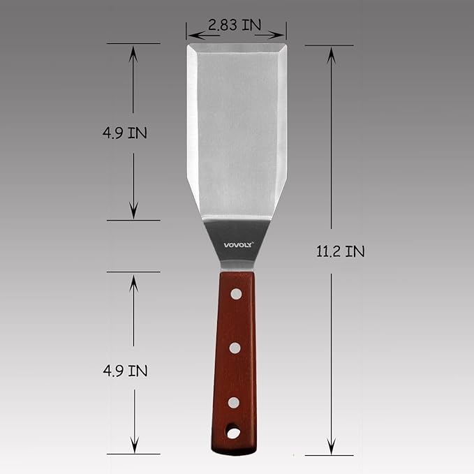 Professional Metal Spatula for Cast Iron Skillets and Flat Top Grills, Full Tang Wooden Handle,1.8mm Thick Stainless Steel Blade, Smash Burger Spatula Turner for Flipper, Cooking, BBQ, 4.7 x 2.7 Inch