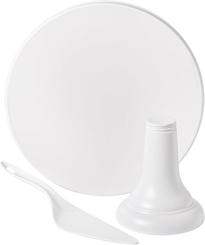 JOYMAY 9.6 Inch Bamboo Fiber Cake Stand, Round Cake Holder, Cake Plate with Detachable Base, Dessert Table Display Set, Cake Decorating for Birthday Party Baking Gifts for 6inch, 8inch Cakes (White)