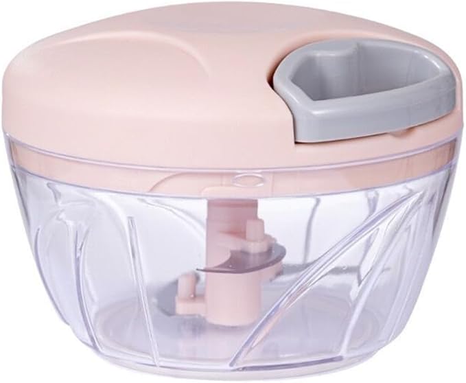 Food Chopper,Garlic Chopper with Container,Vegetable Kitchen Cutter,Pull String Hand Manual Food Processor Sharp Blades Mincer Shredder for Cutting Onions Chili Ginger Seasoning (Pink, 500ml)