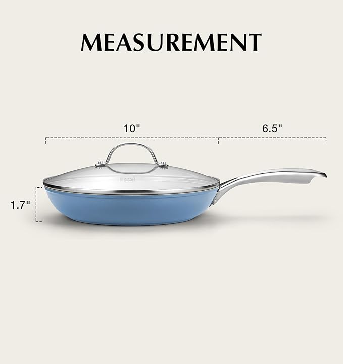 KOCH SYSTEME CS Nonstick Frying Pan with Lid, 10 Inch Non Stick Skillet with Stay-Cool Stainless Steel Handle, Omelet Pan with Nonstick Ceramic Coating, PFOA Free, Dishwasher & Oven Safe, Blue