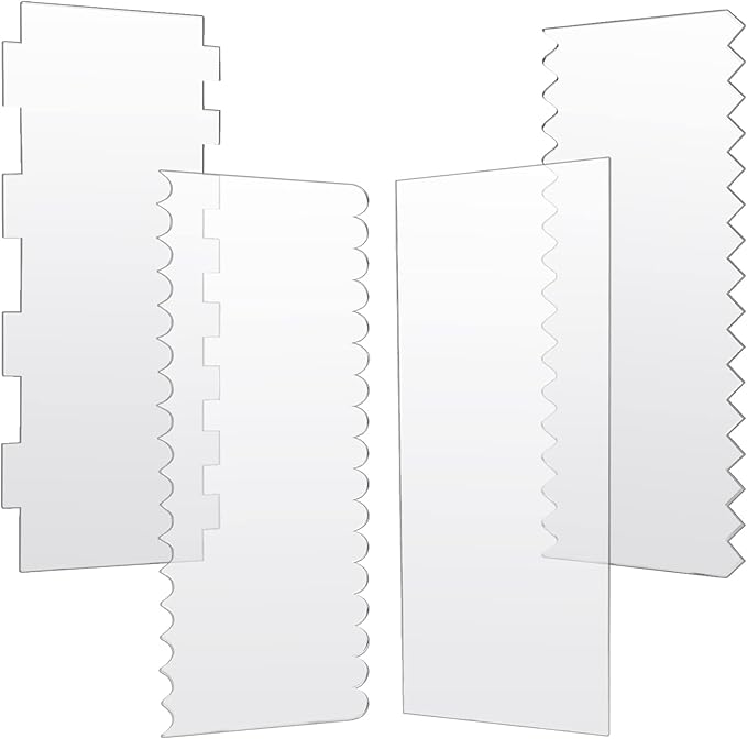 JOERSH 4pcs Acrylic Cake Scrapers Clear Combs Icing Frosting Buttercream Edge Smoother for Mousse Butter Cream Decoration